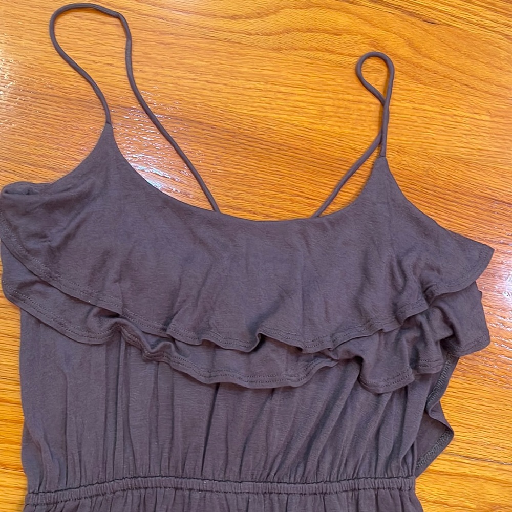 Forever21 Charcoal Gray Strappy Maxi Dress w/ Front Ruffles and Open Back Tie